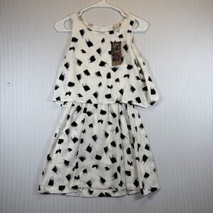 Paper Crane Dress Juniors Small Ivory Black Brushstrokes Crochet Zipper